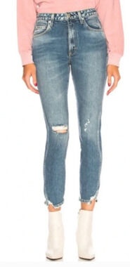 AMO Denim Bella Straight Leg Jeans Distressed Ankle High Waist Size 26
